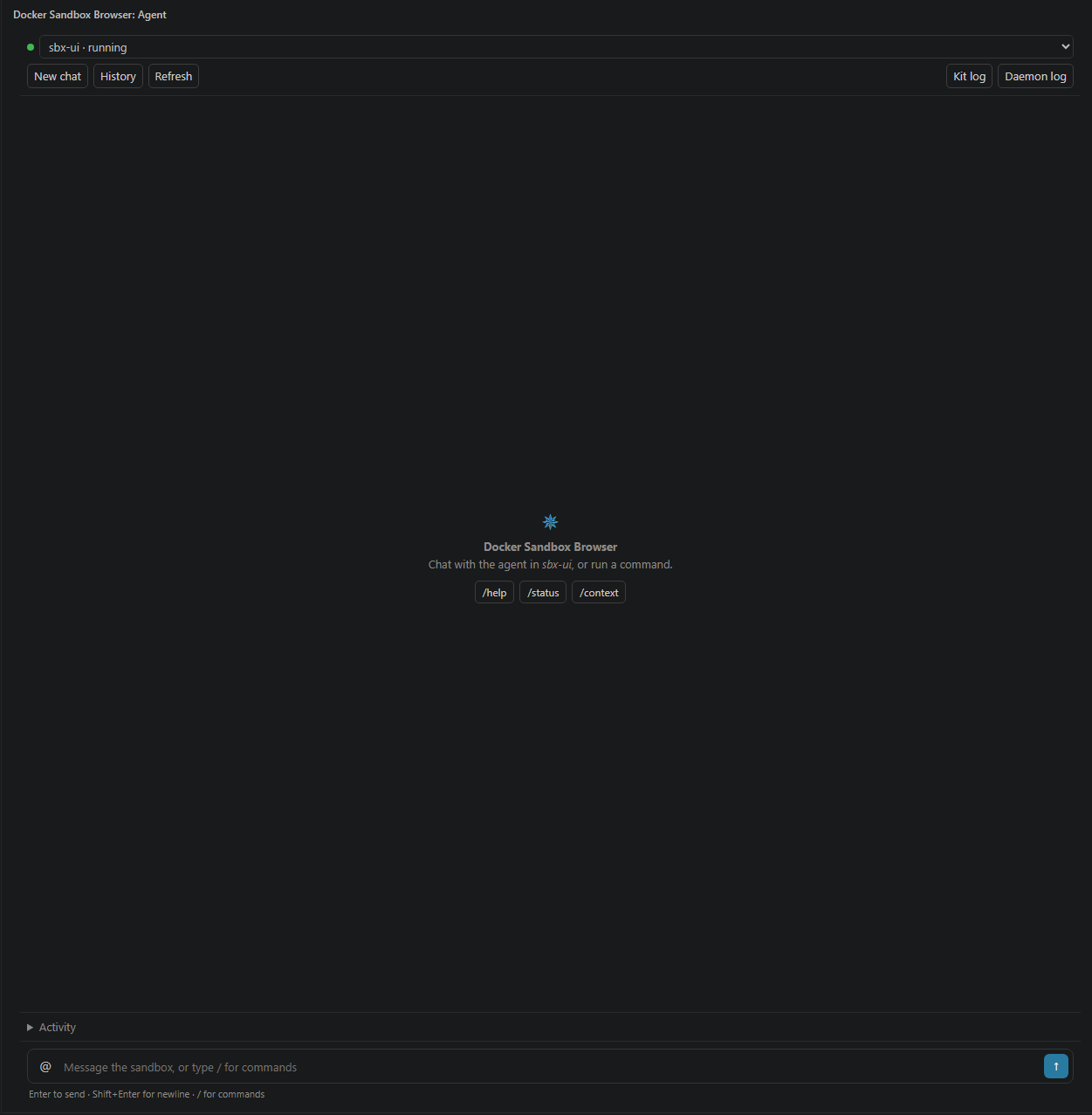 Docker Sandbox Browser panel