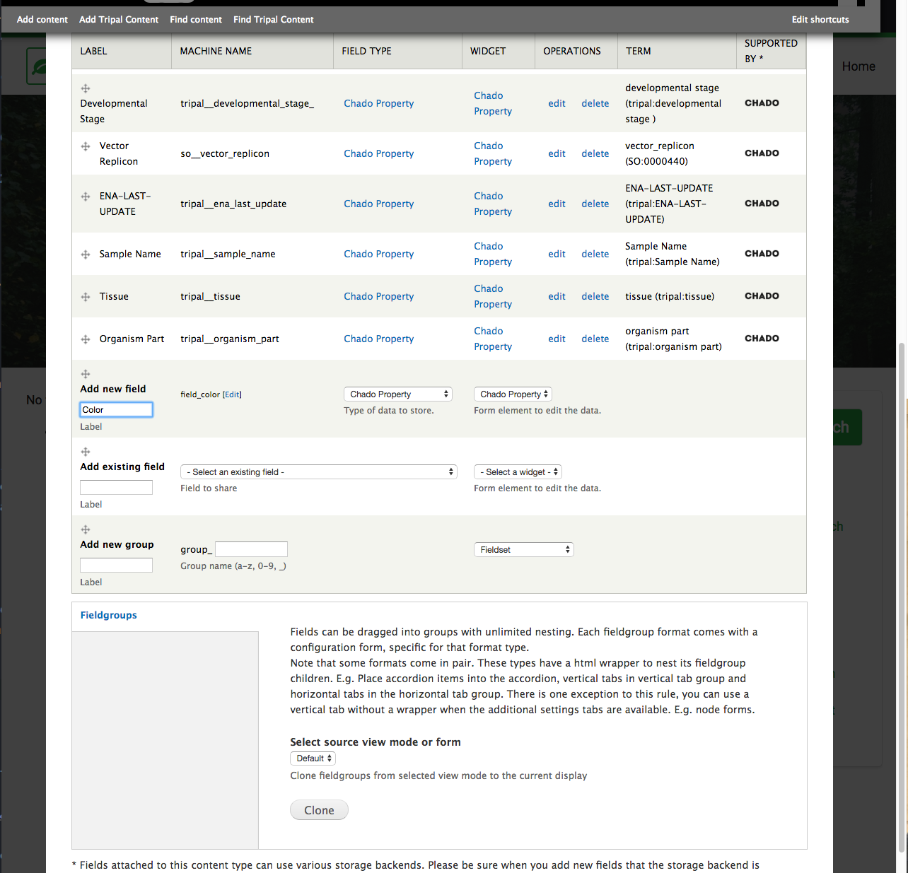 Creating manual Chado property fields