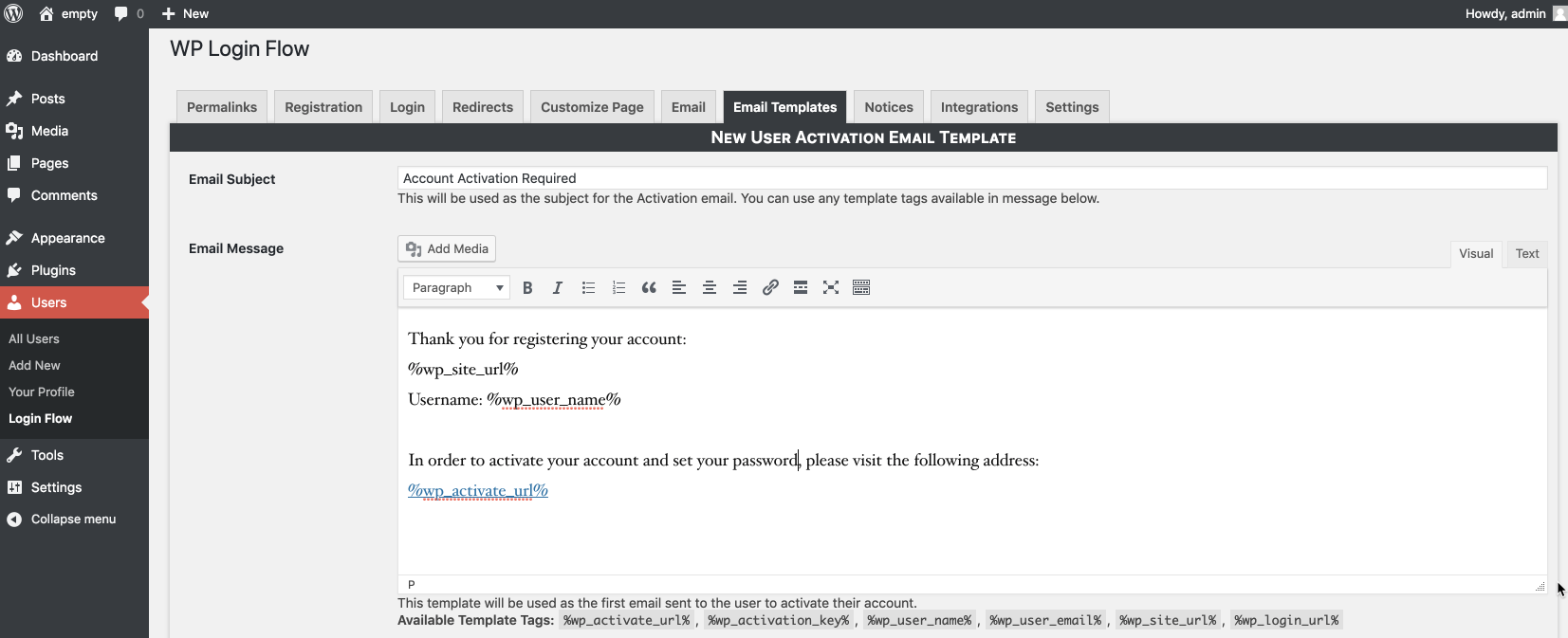 New User Email Template Customization