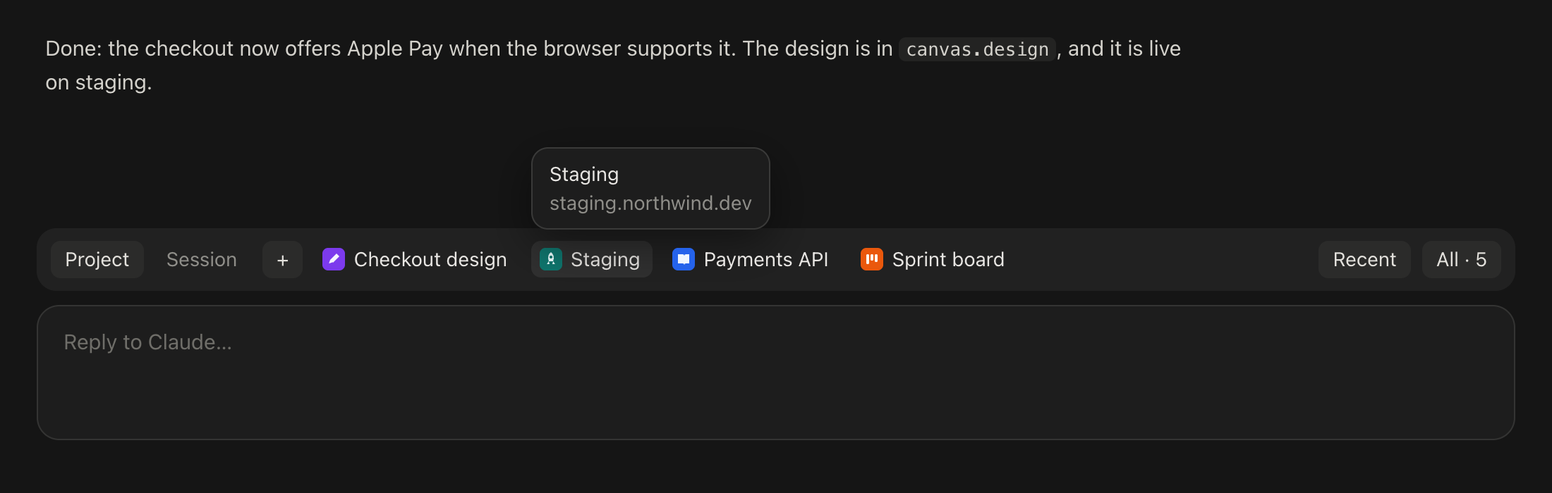 The links bar above the prompt in Claude Desktop
