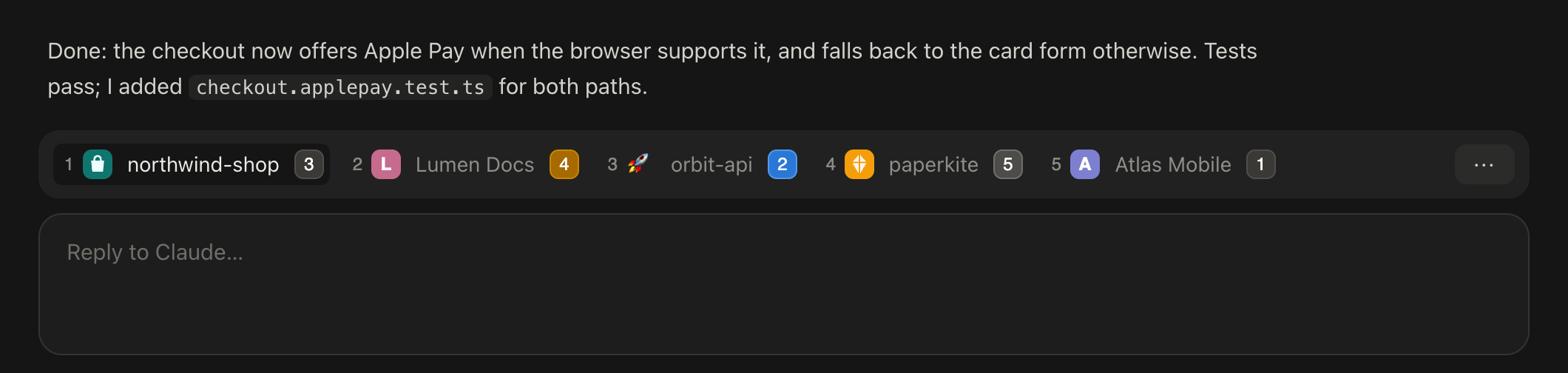 Project tabs above the prompt in Claude Desktop