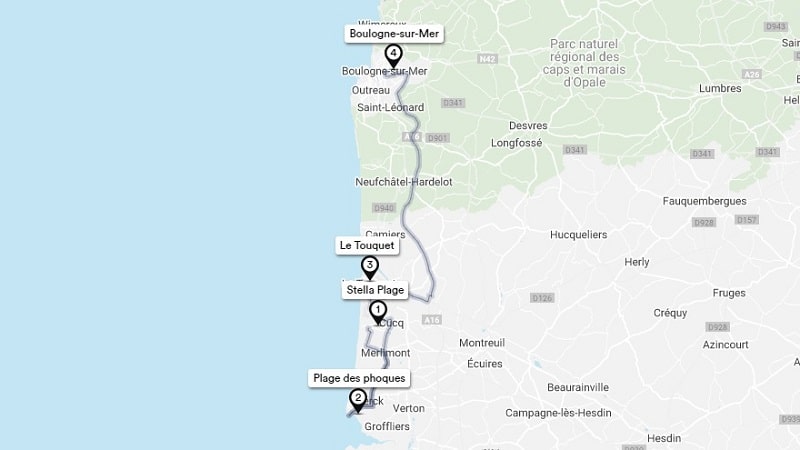 3 days itinerary at the Côte d'Opale ©googlemaps