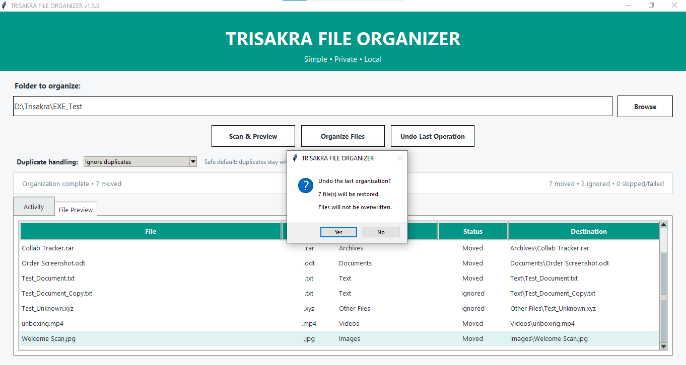 TRISAKRA FILE ORGANIZER - Undo Confirmation