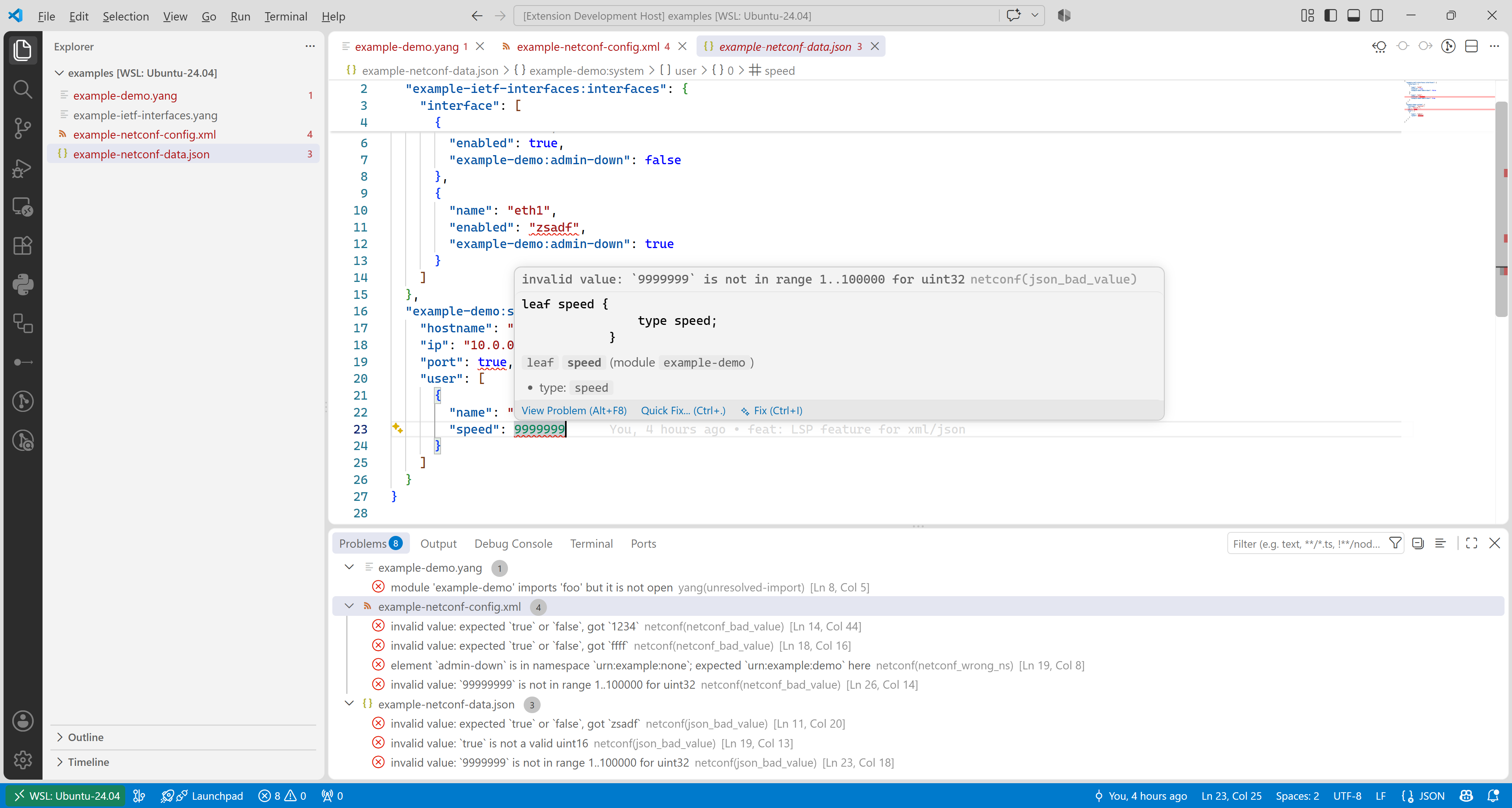 RFC 7951 JSON diagnostics & hover
