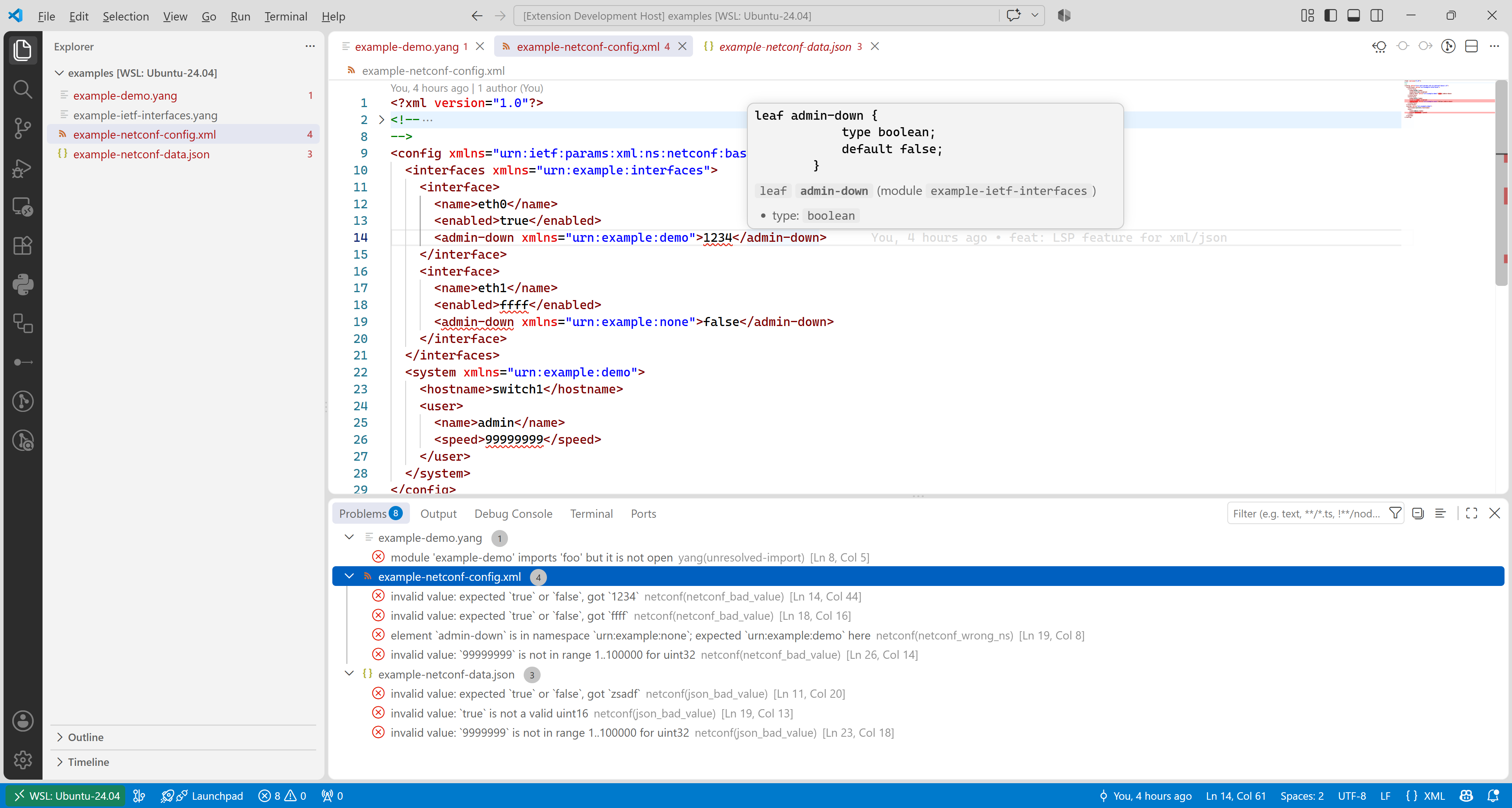 XML (NETCONF) diagnostics & hover
