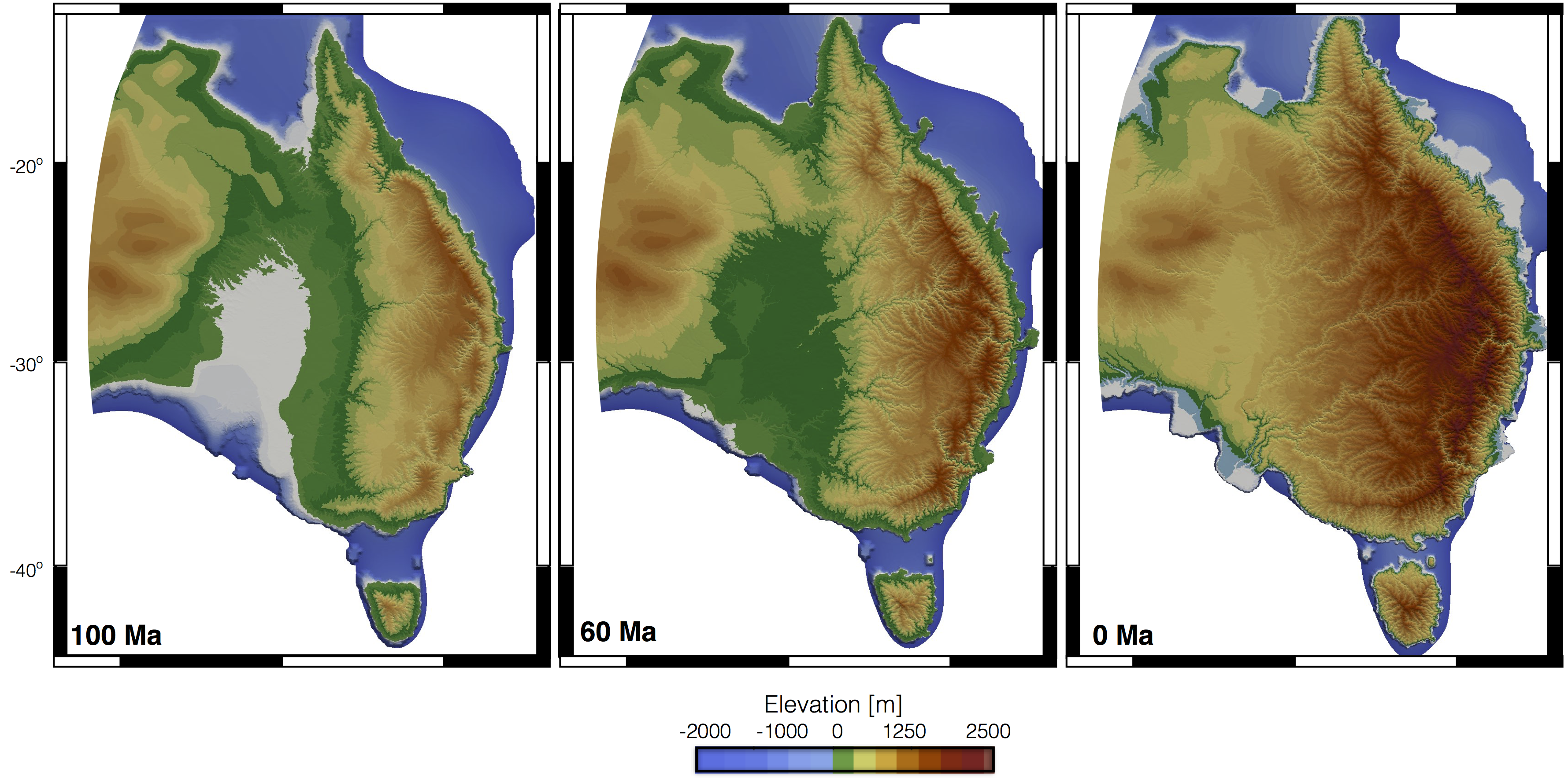 Topographic evolution at given time intervals