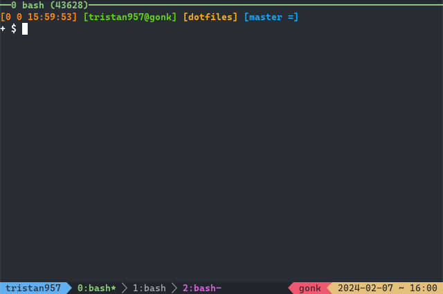 Terminal with bash and tmux running to showcase style