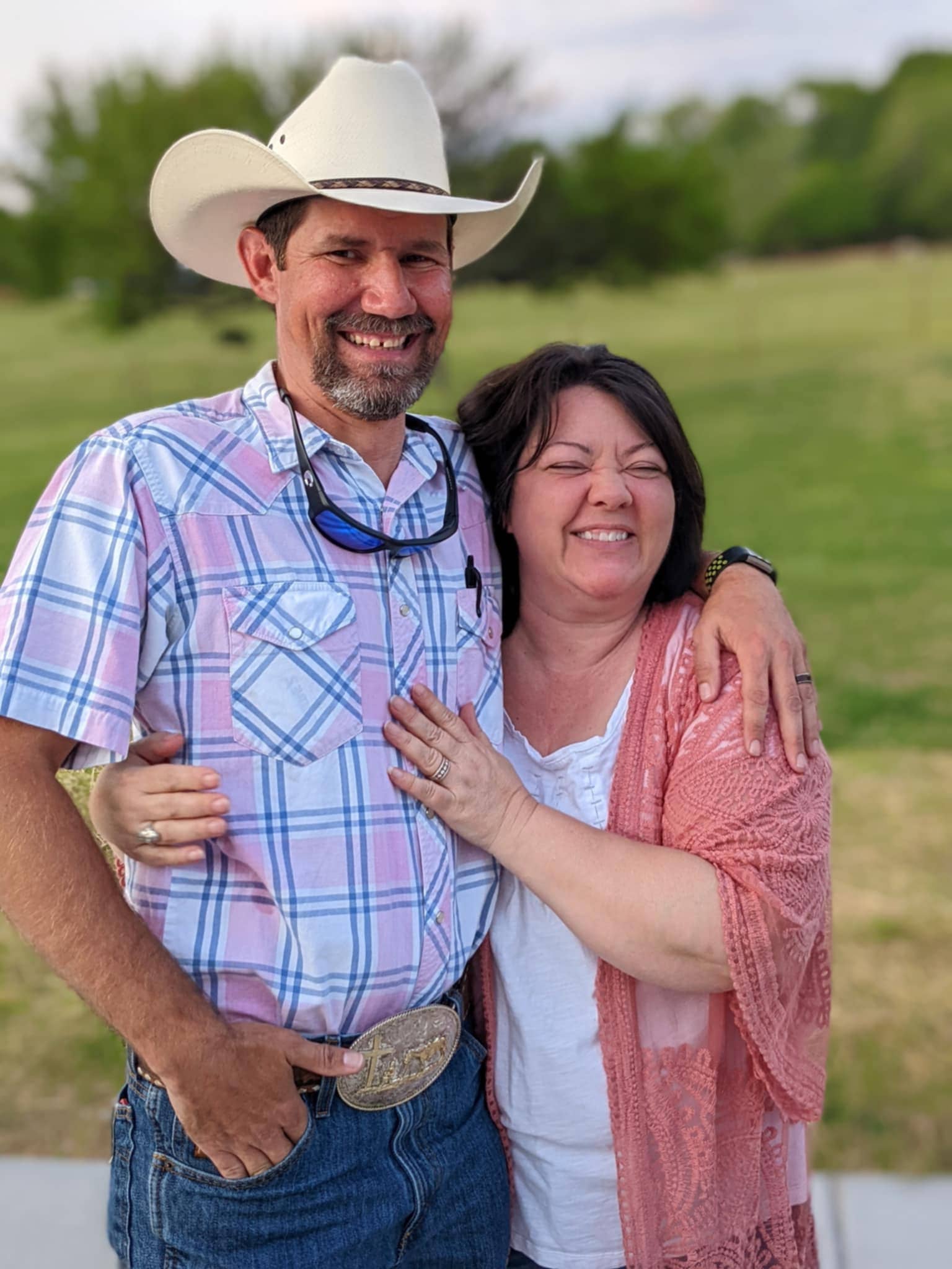 Adam Lazenby with Shannon's sister Rhonda outdoors, showing his connection with extended family members