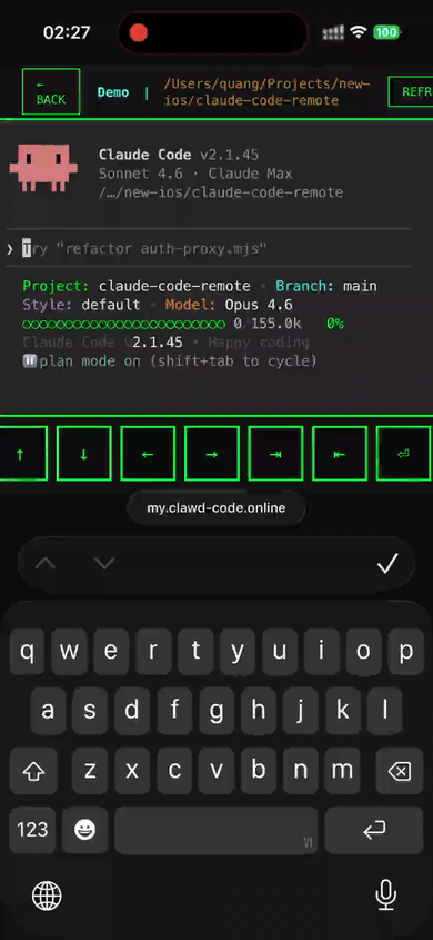 remotelab demo — dashboard and terminal on iPhone