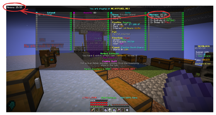 screenshot of minecraft showing how the info in the tab menu maps to the HUD