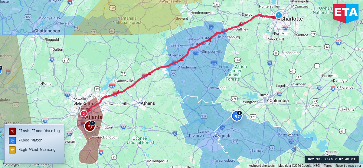 Route map for Charlotte, NC → Atlanta, GA