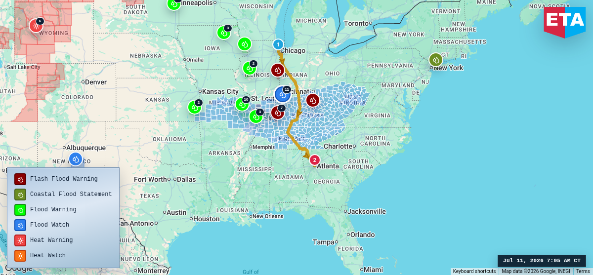 Route map for Chicago, IL → Atlanta, GA