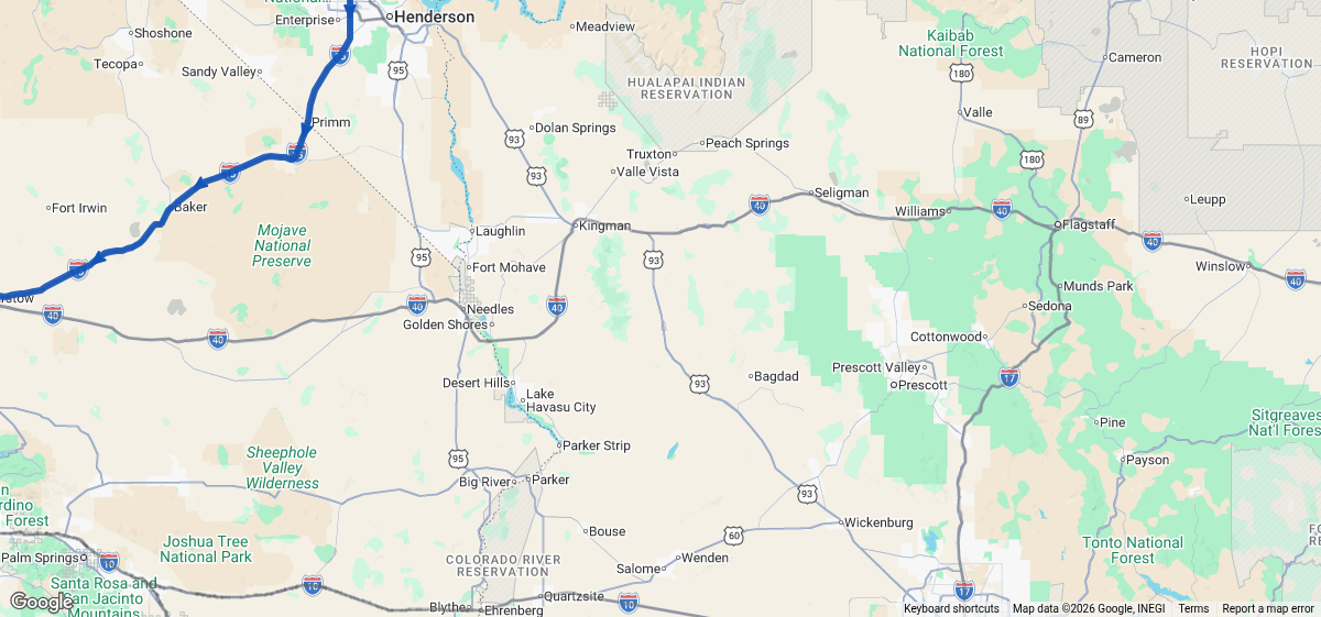 Route map for Las Vegas, NV → Los Angeles, CA