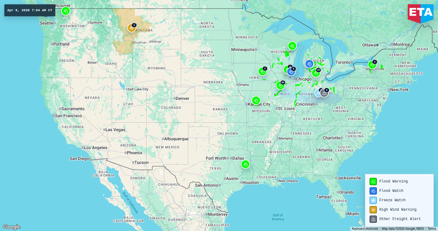 U.S. freight weather impact map
