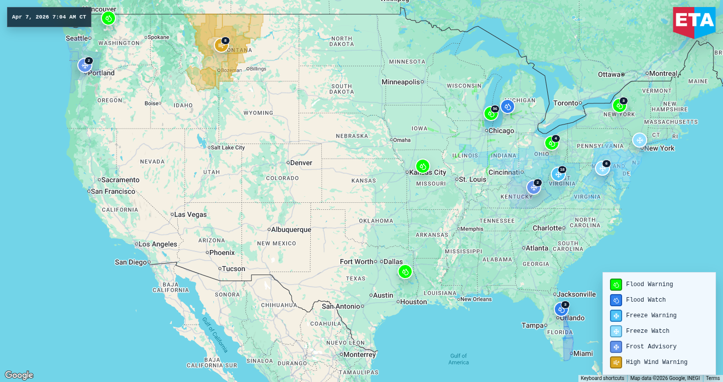 U.S. freight weather impact map