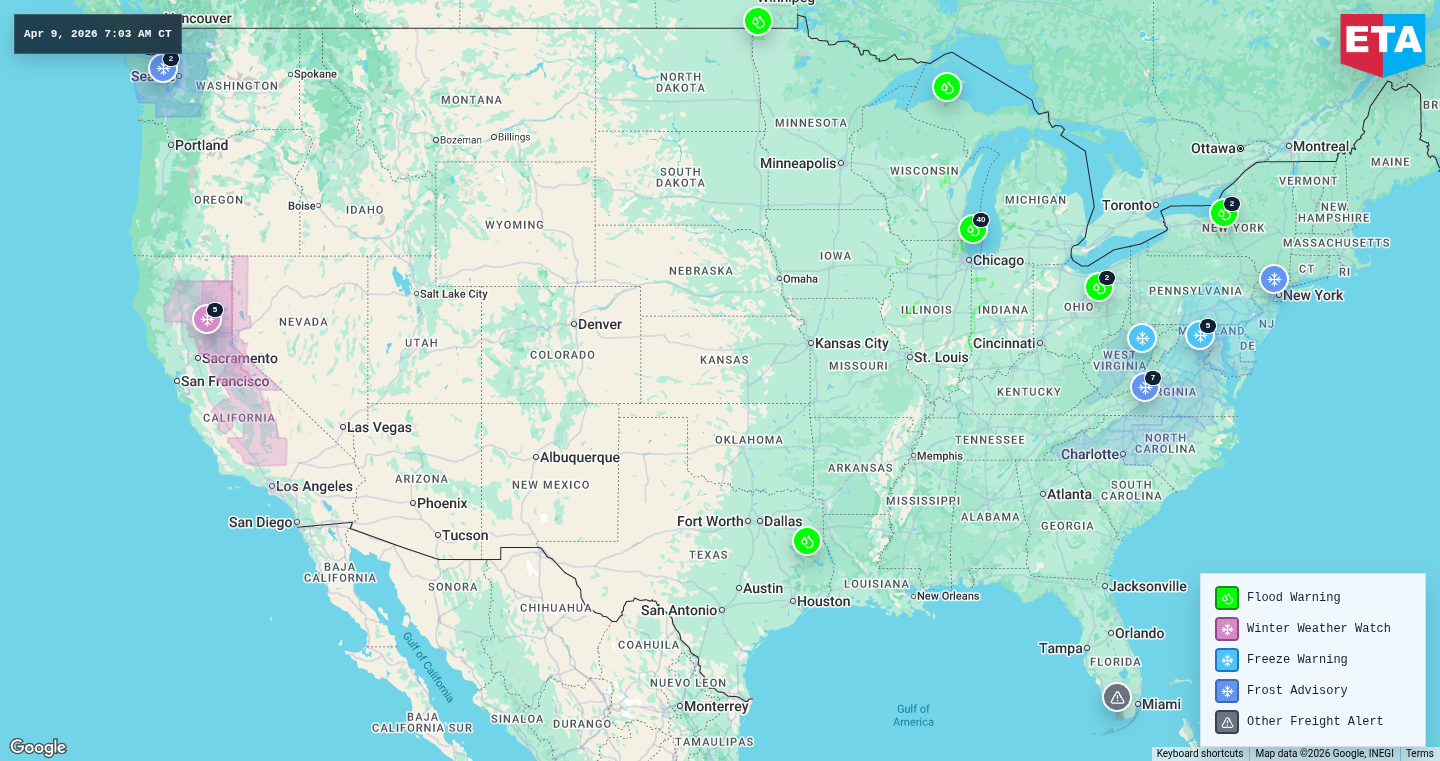 U.S. freight weather impact map