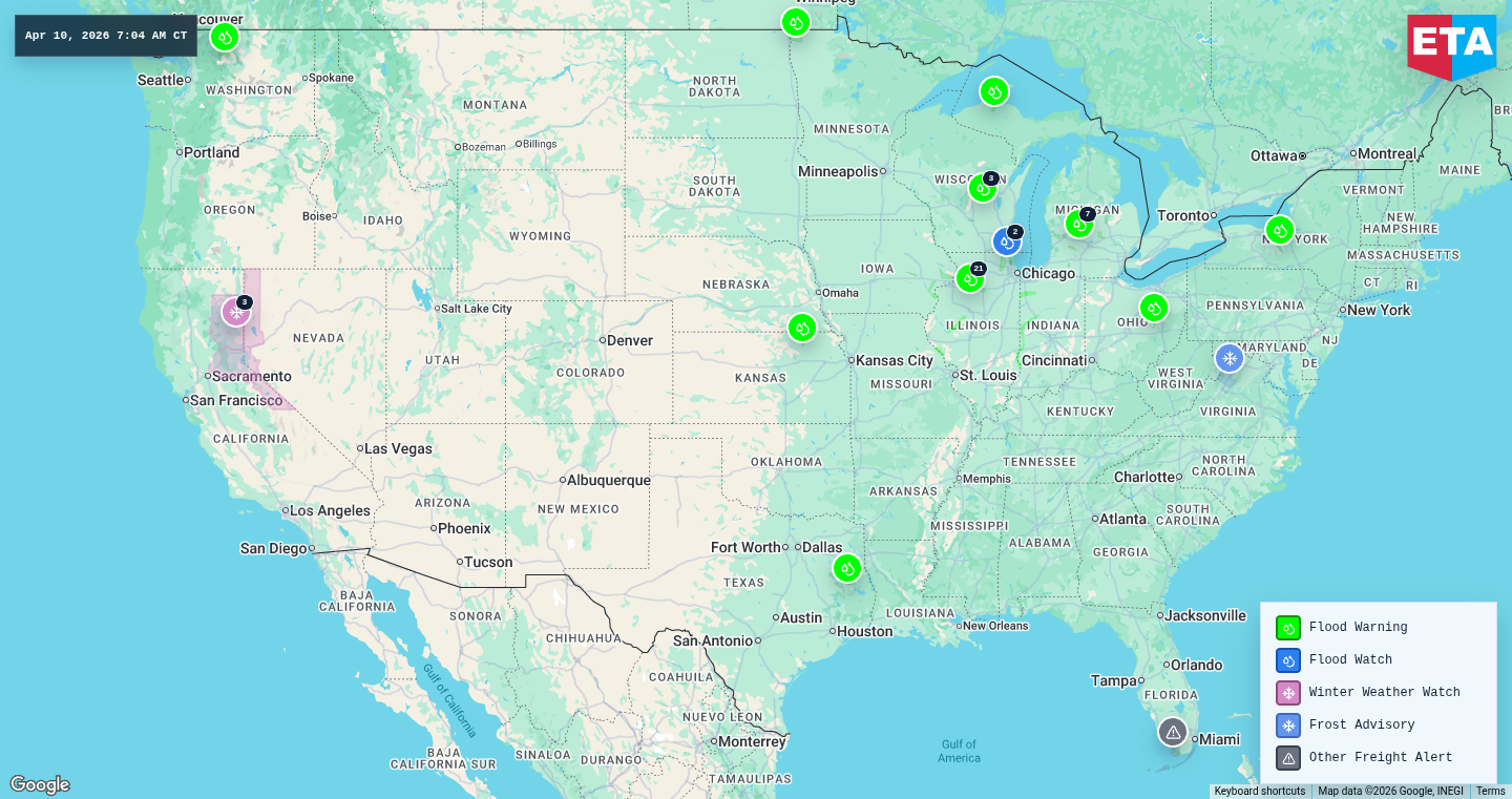 U.S. freight weather impact map