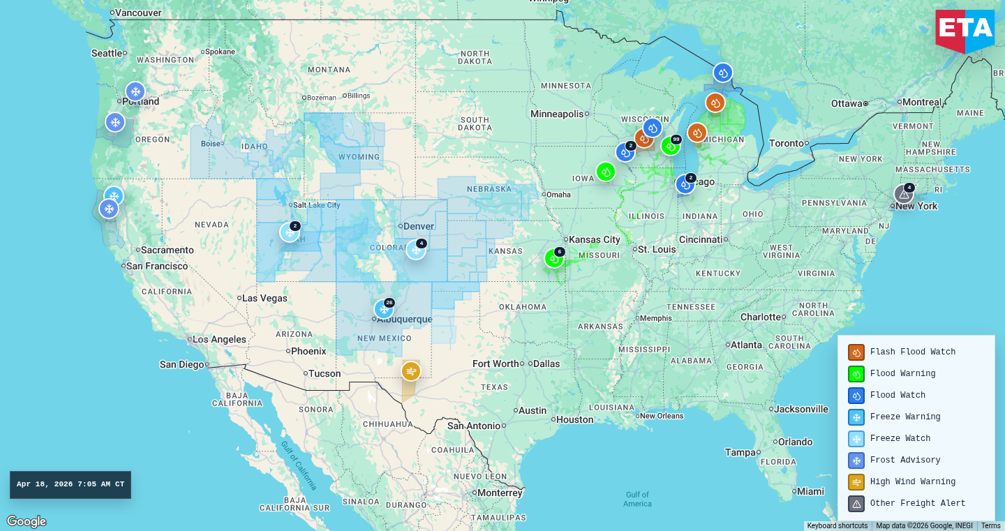U.S. freight weather impact map