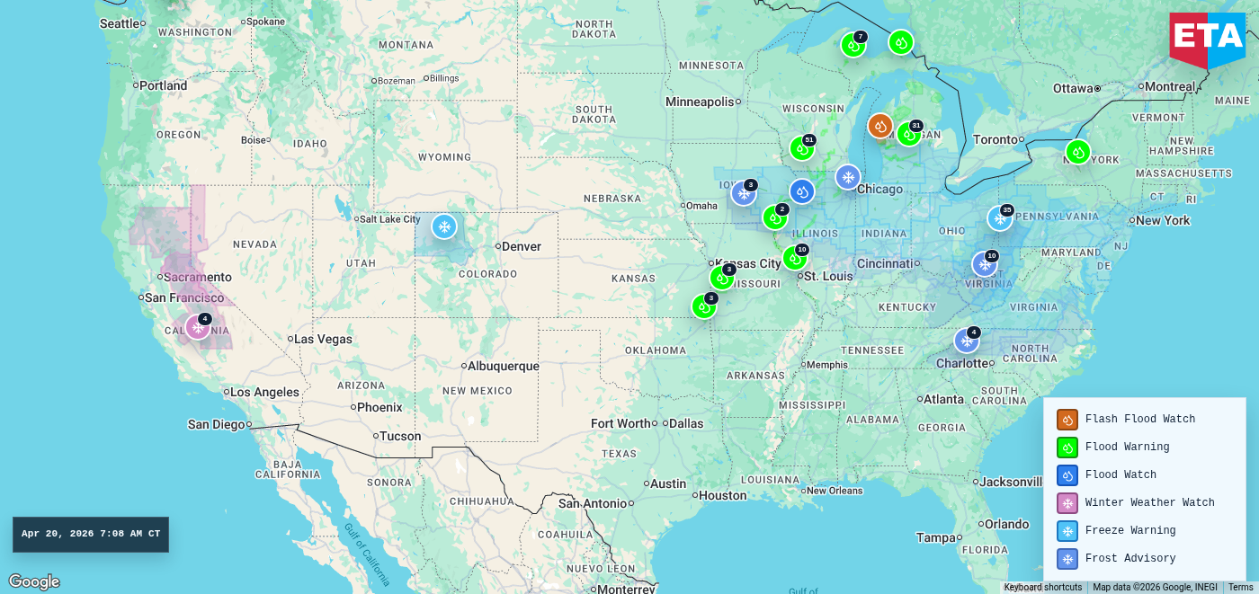 U.S. freight weather impact map