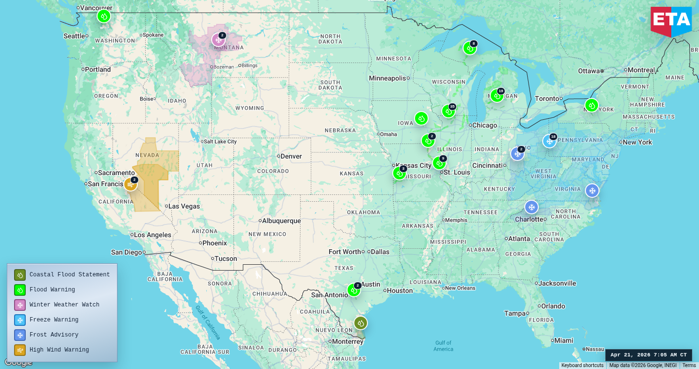 U.S. freight weather impact map