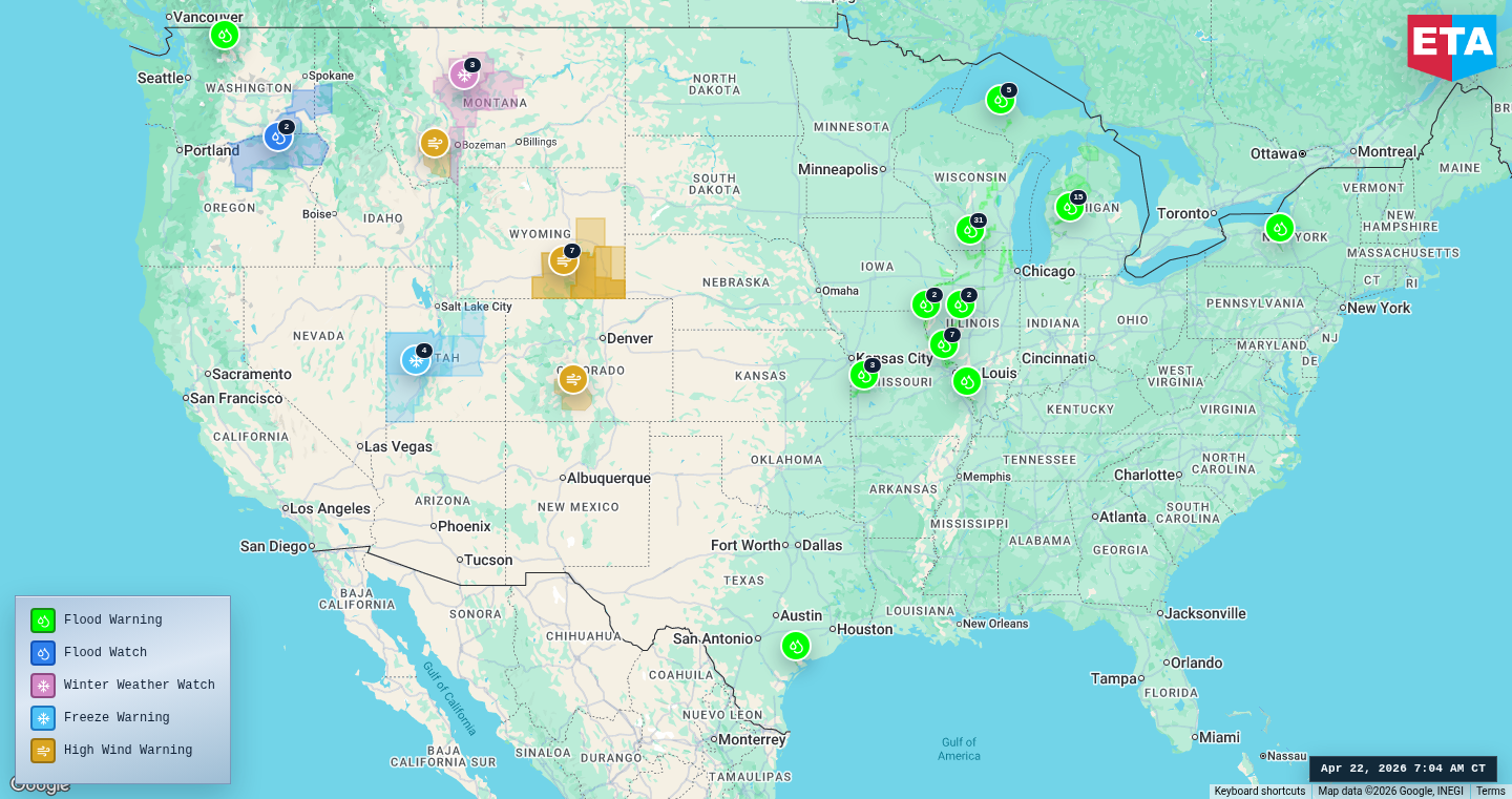 U.S. freight weather impact map