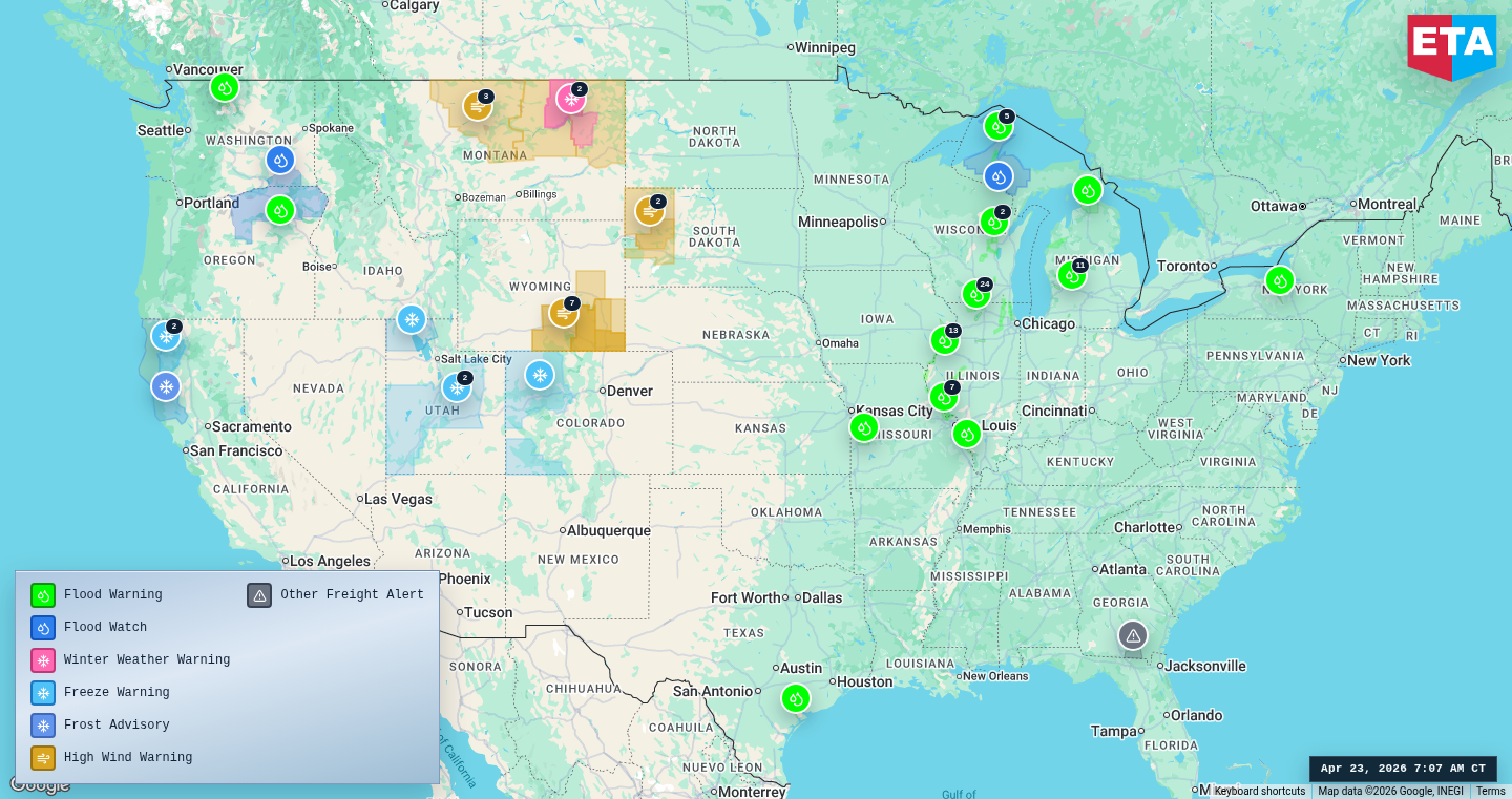 U.S. freight weather impact map