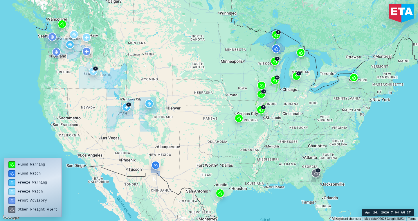 U.S. freight weather impact map
