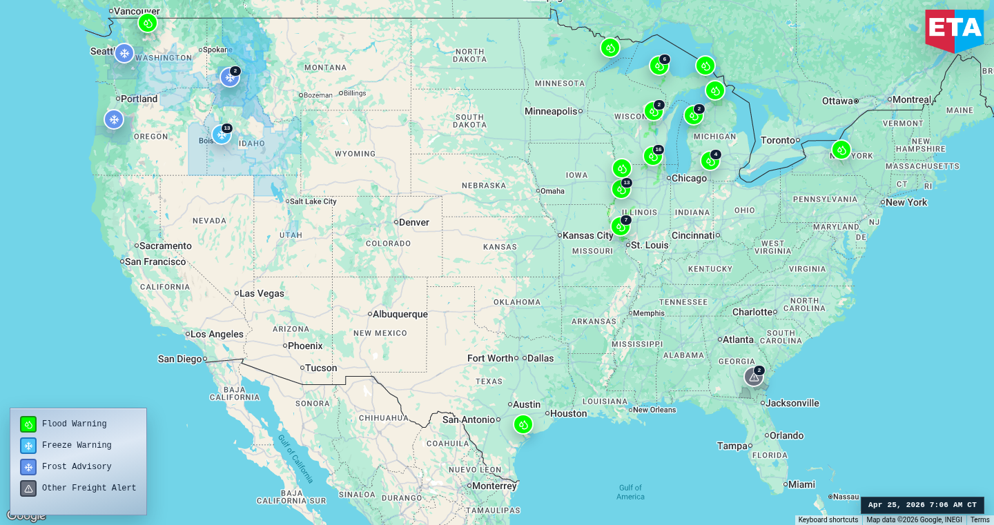 U.S. freight weather impact map