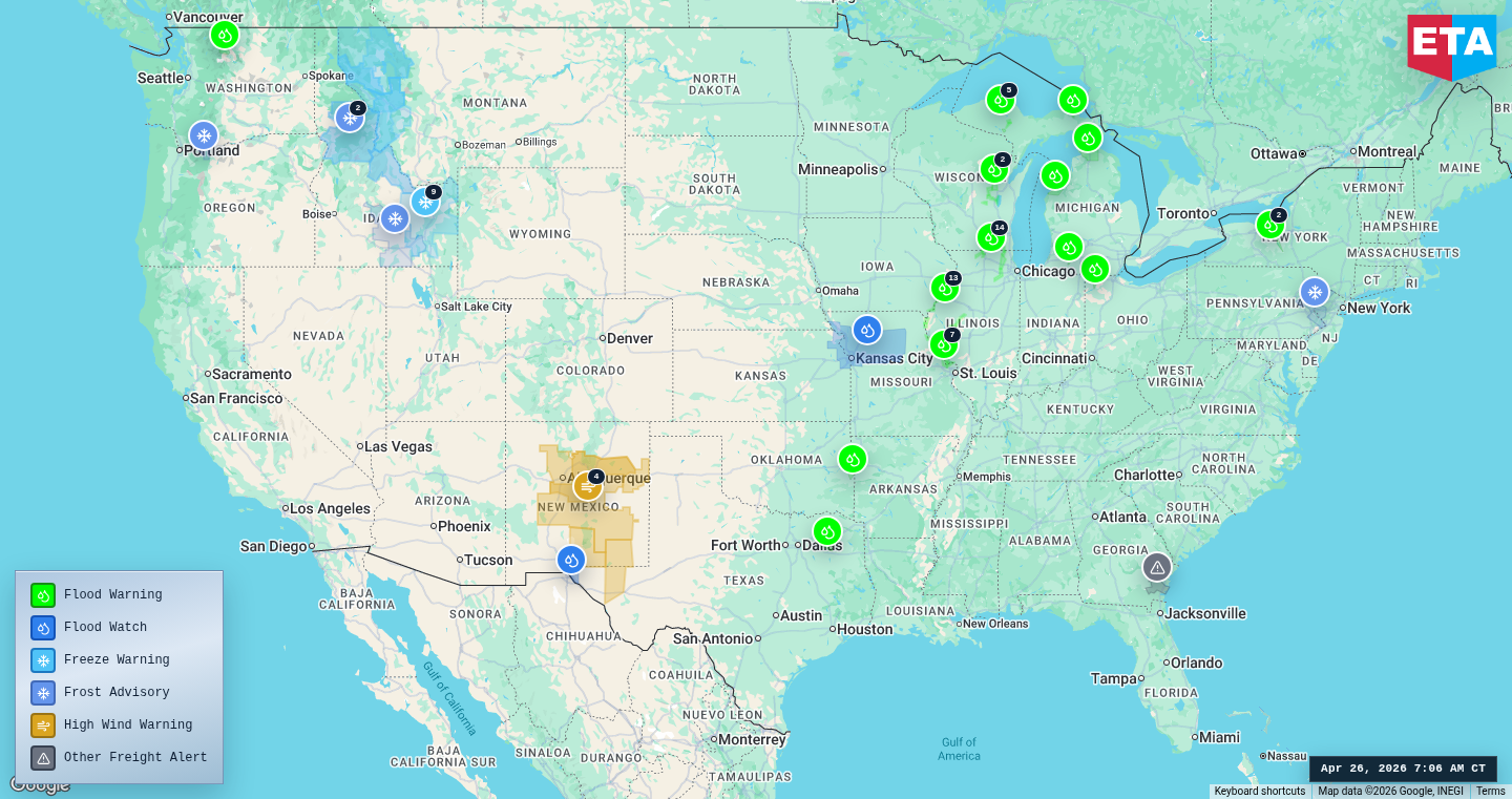 U.S. freight weather impact map