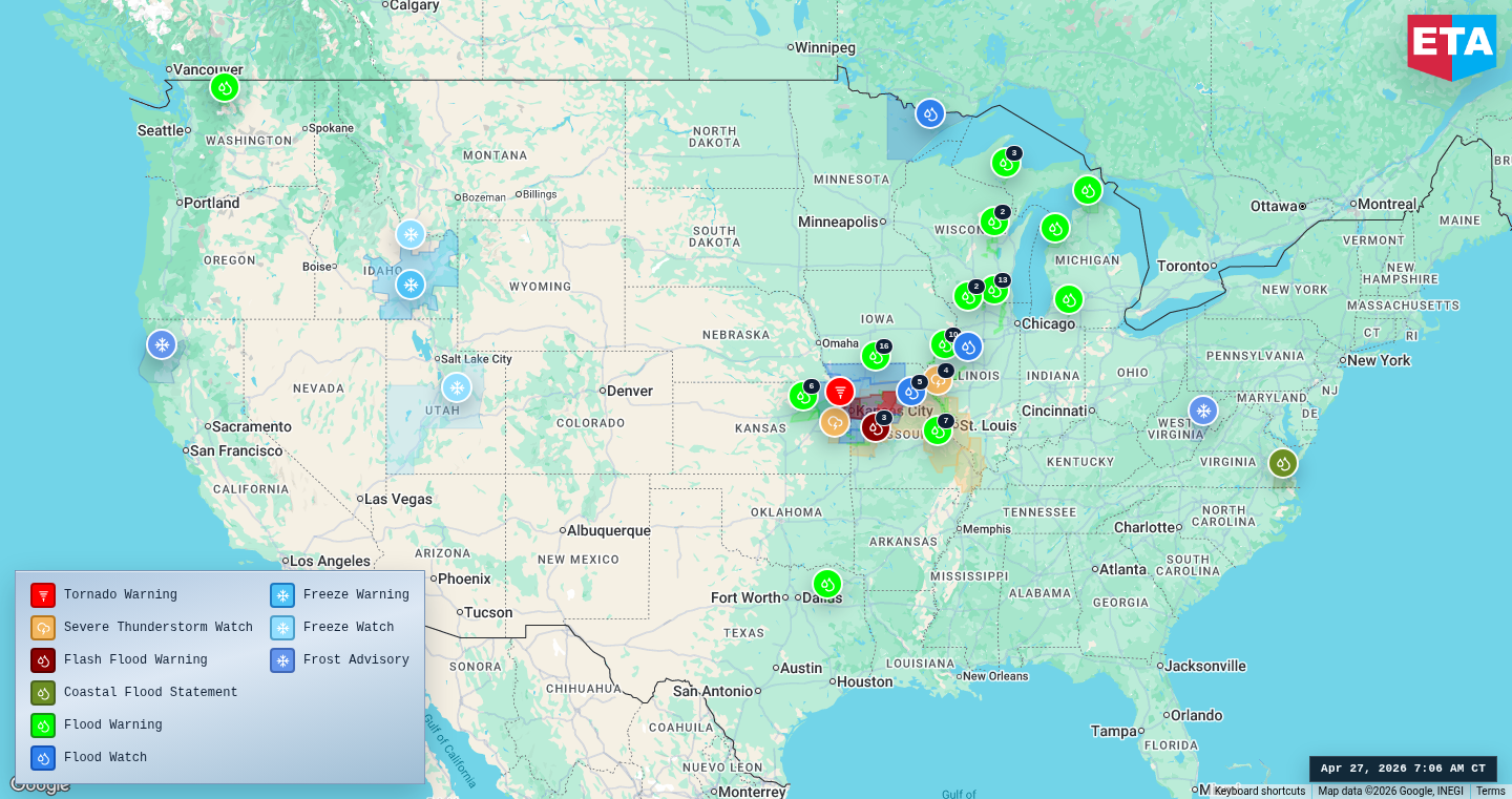 U.S. freight weather impact map