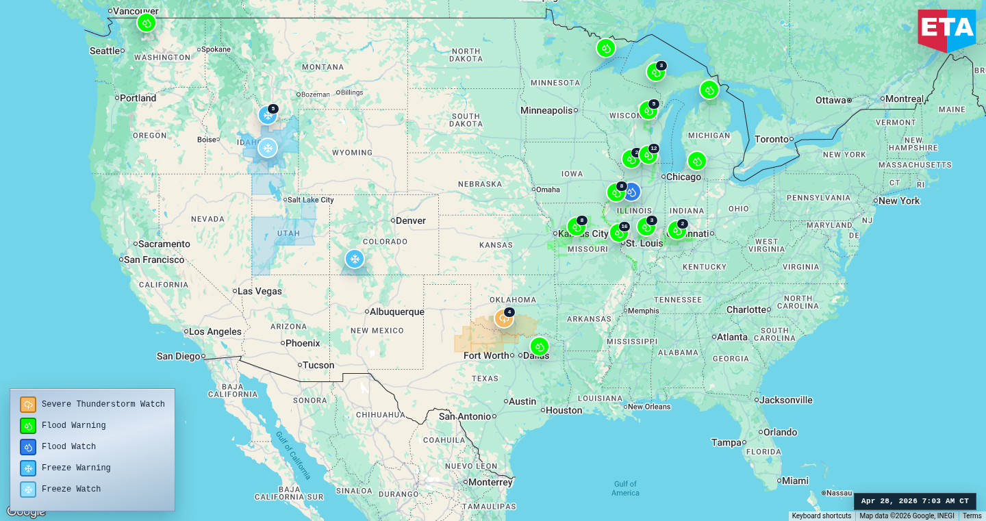 U.S. freight weather impact map