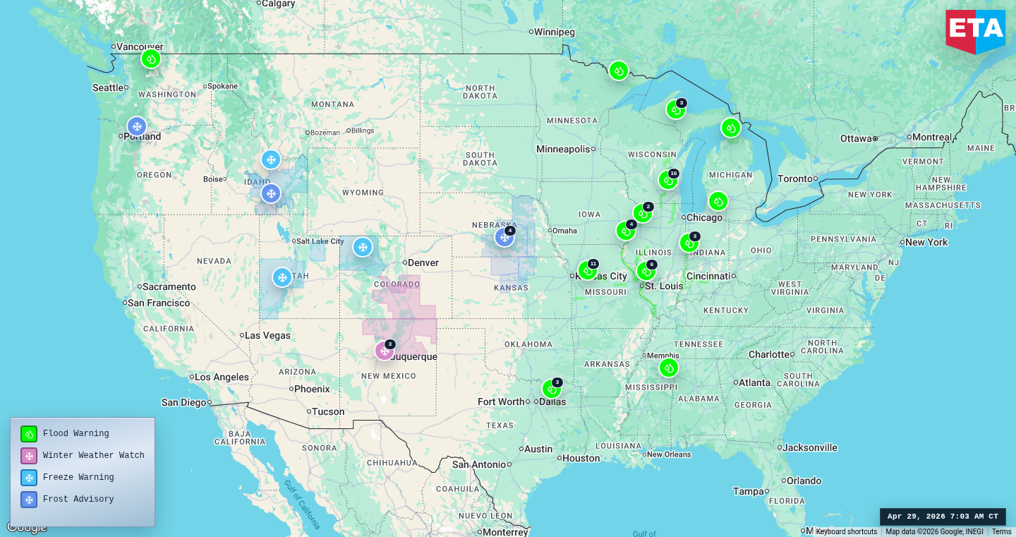U.S. freight weather impact map