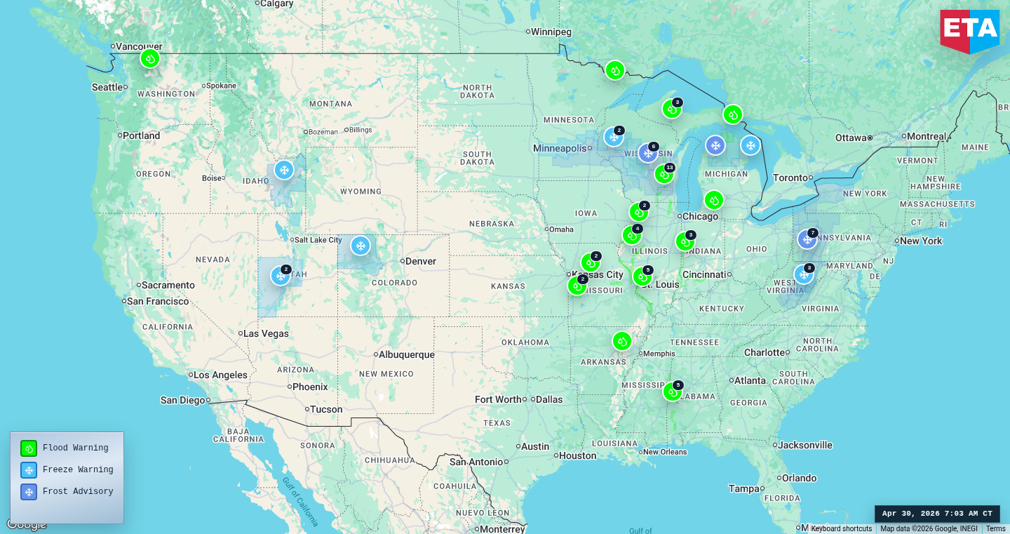 U.S. freight weather impact map