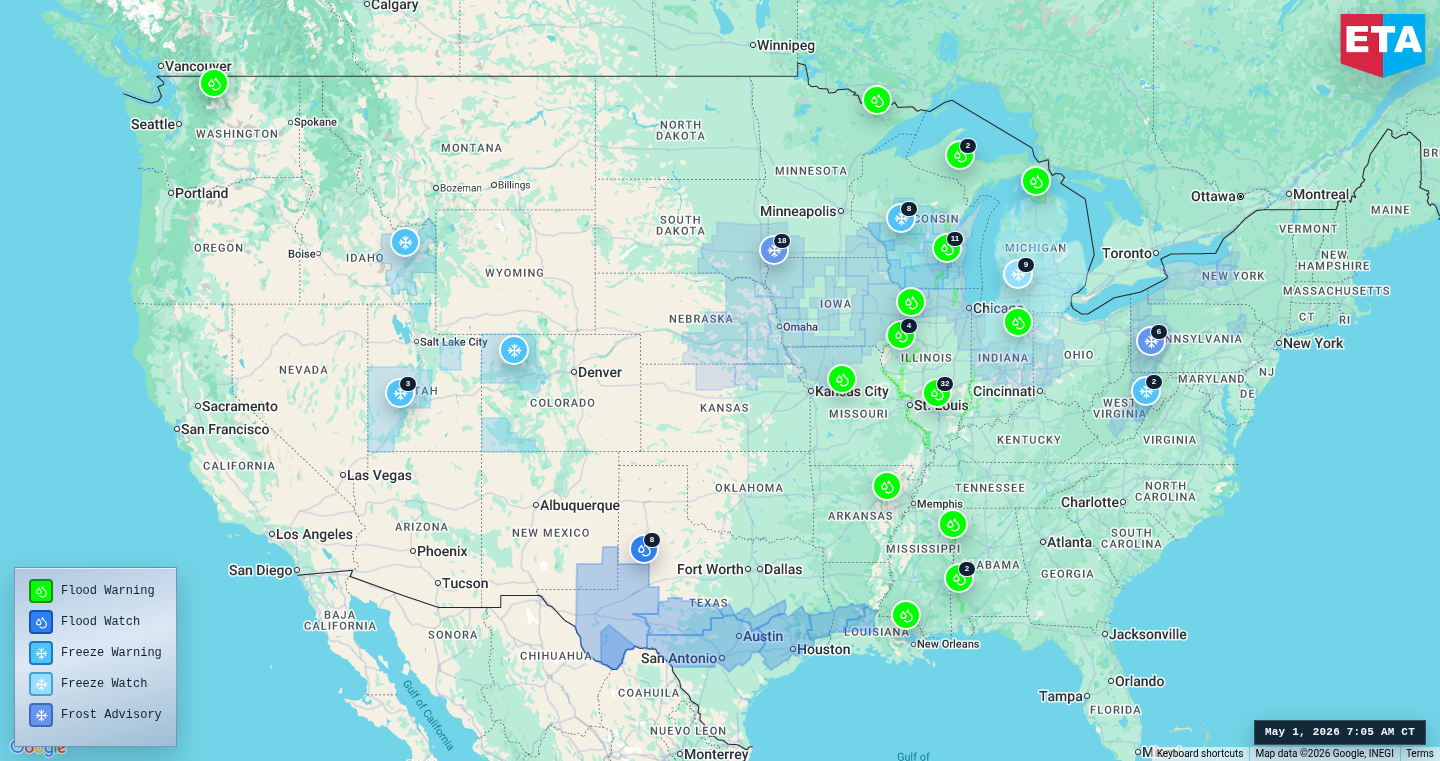 U.S. freight weather impact map