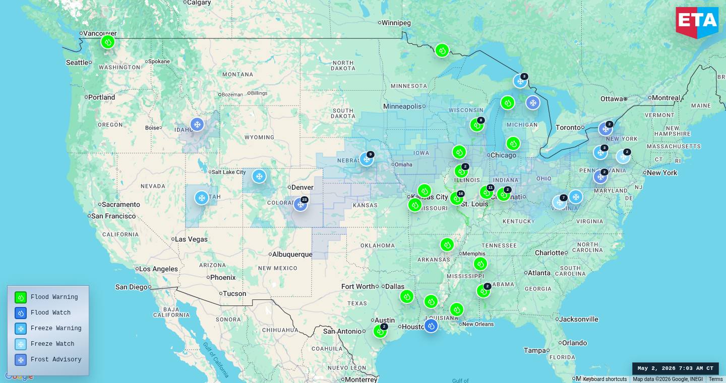 U.S. freight weather impact map