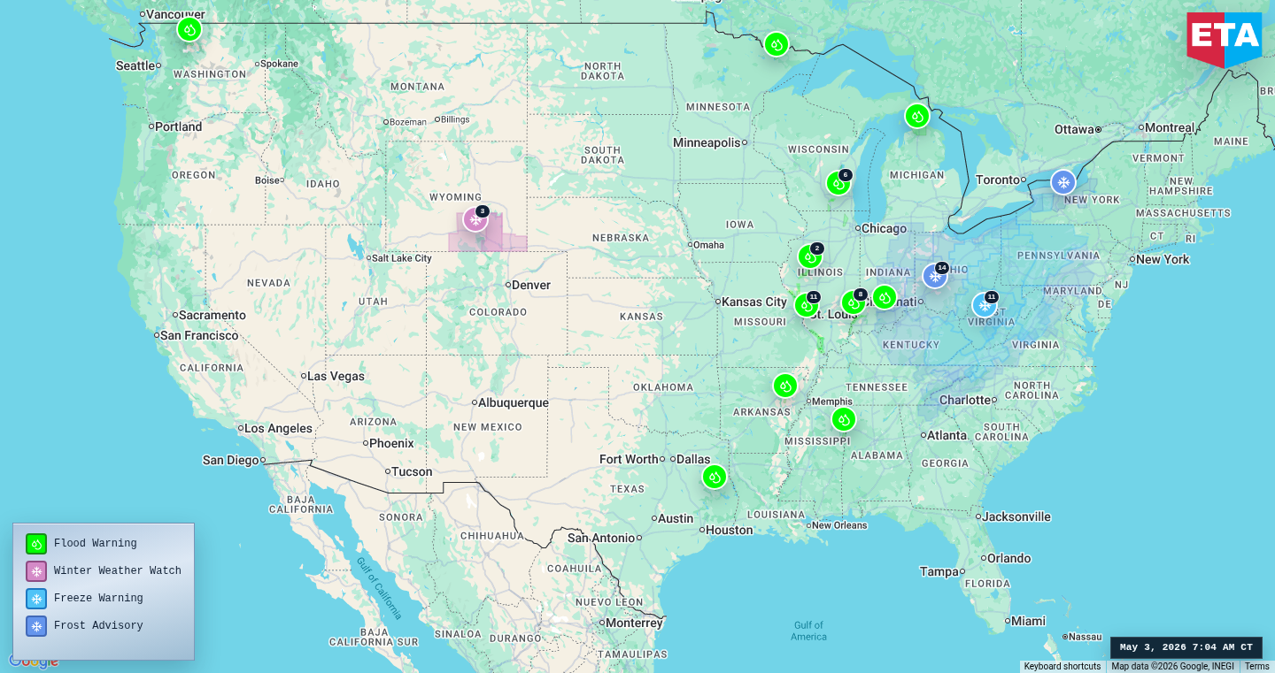 U.S. freight weather impact map