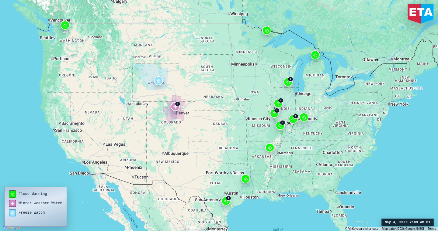 U.S. freight weather impact map