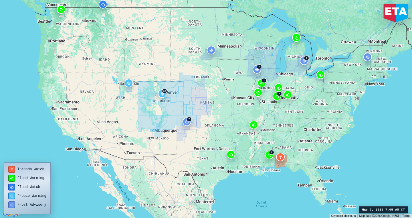 U.S. freight weather impact map