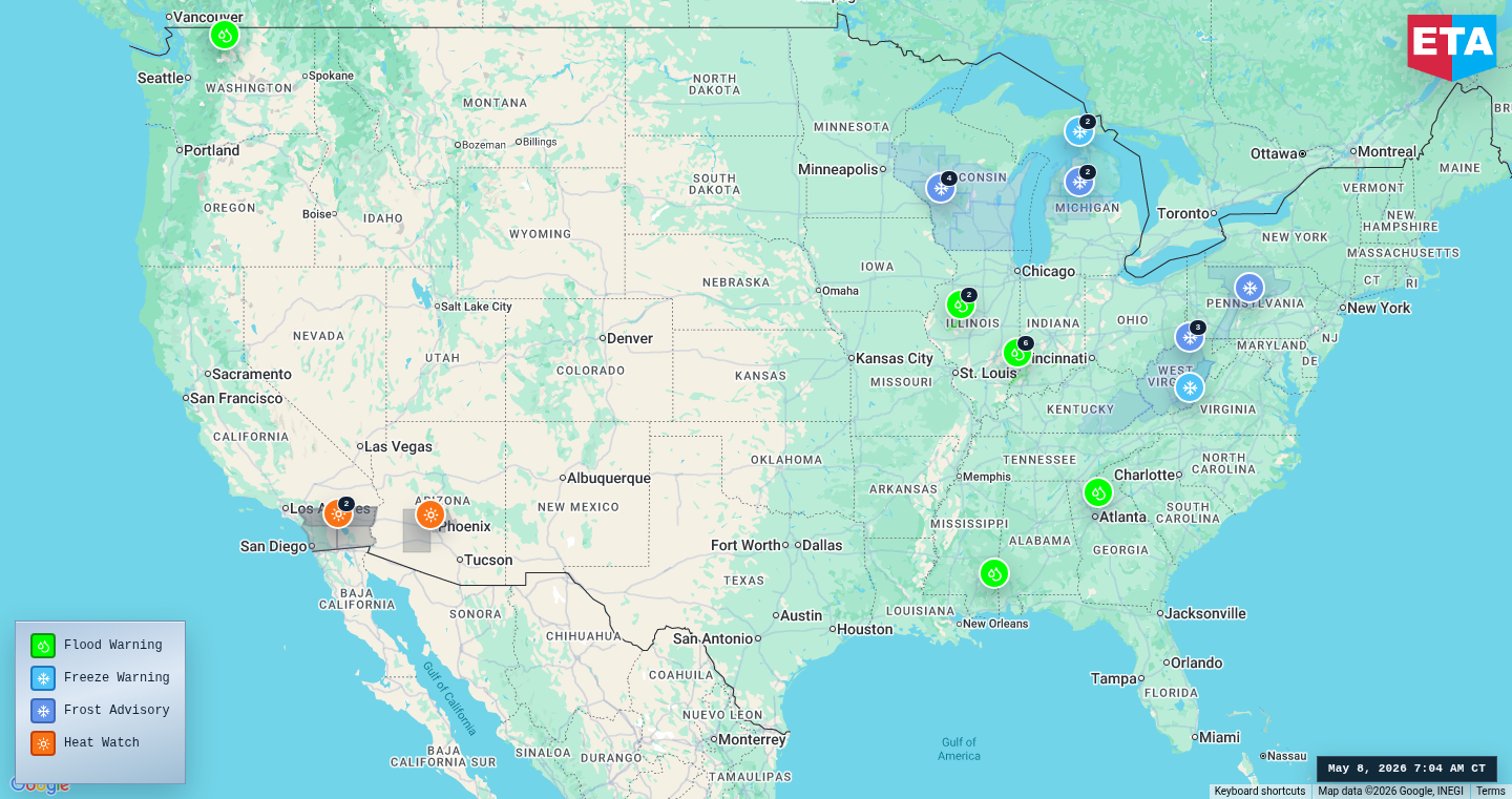 U.S. freight weather impact map
