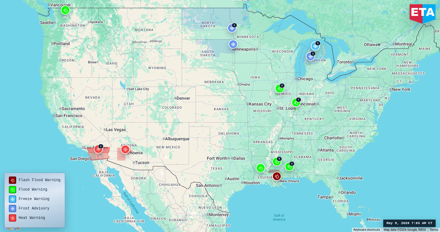 U.S. freight weather impact map