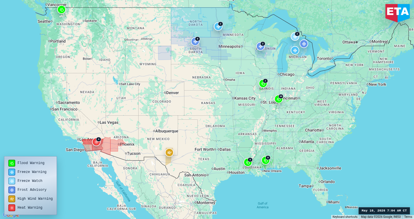 U.S. freight weather impact map