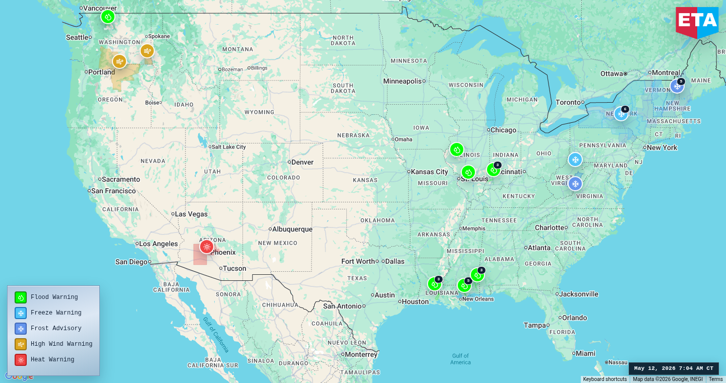 U.S. freight weather impact map