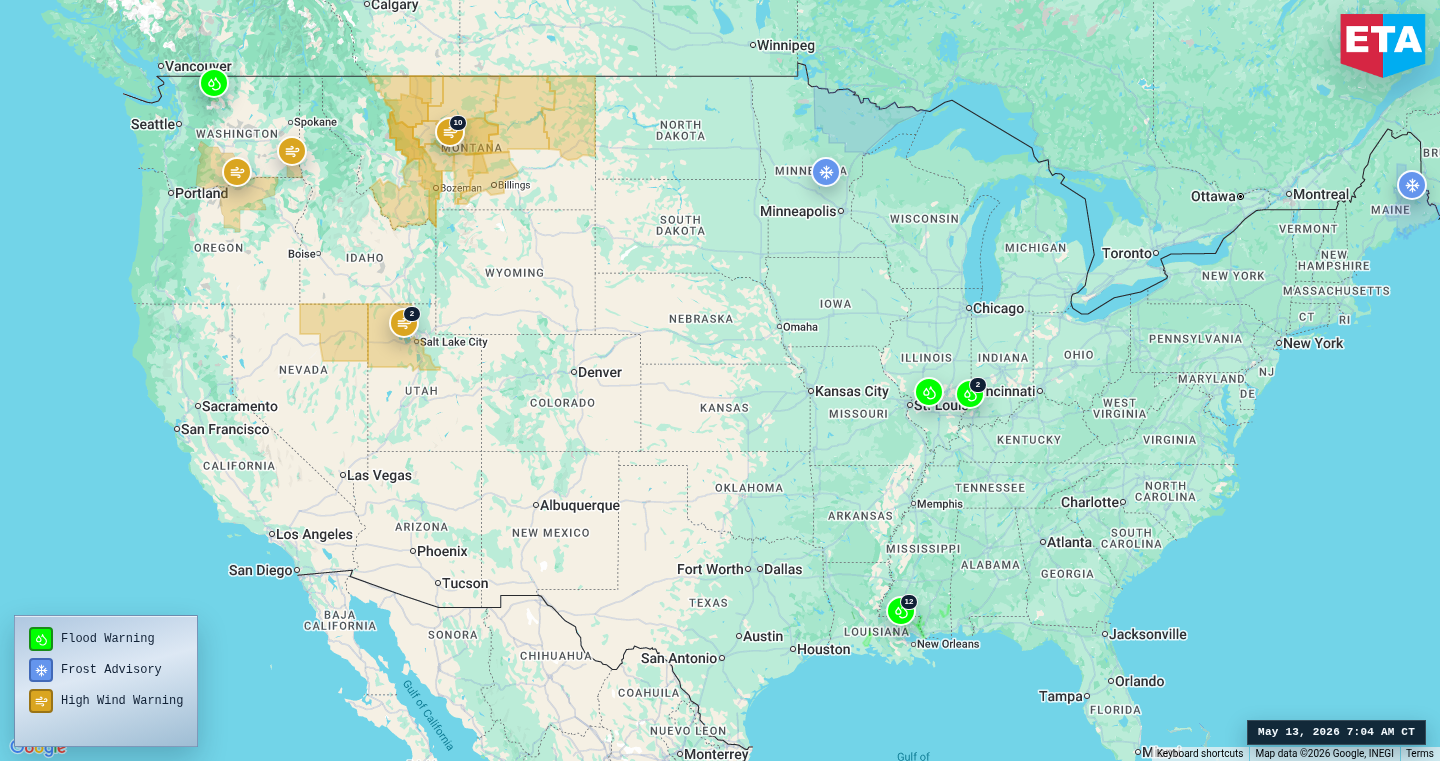 U.S. freight weather impact map