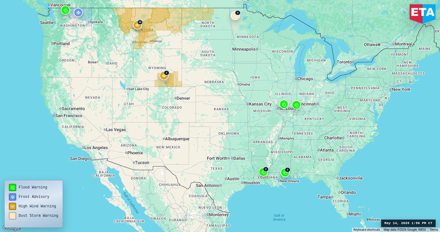 U.S. freight weather impact map
