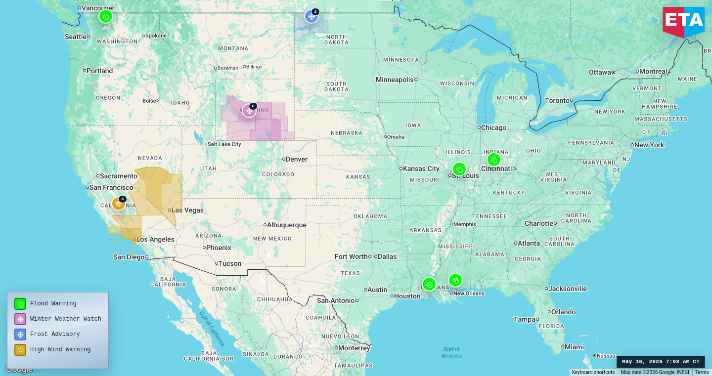 U.S. freight weather impact map