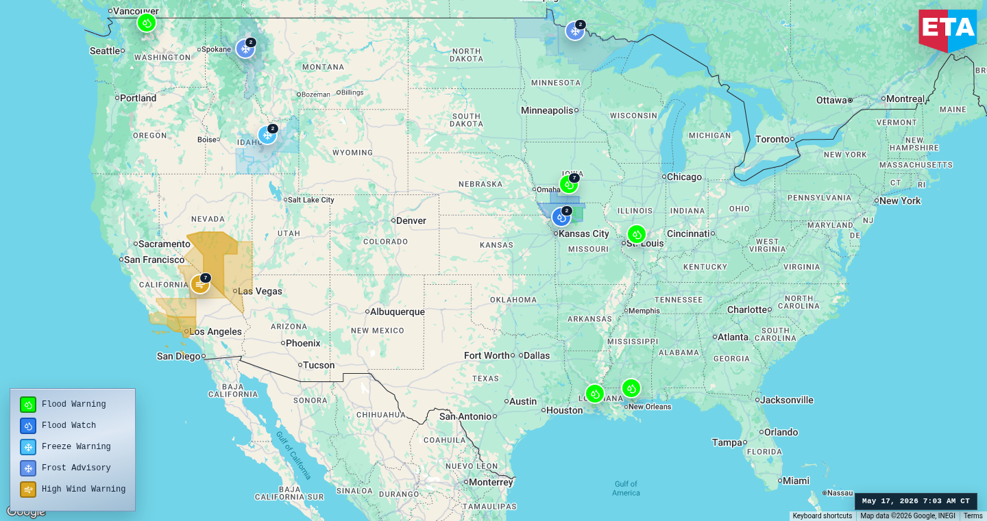 U.S. freight weather impact map