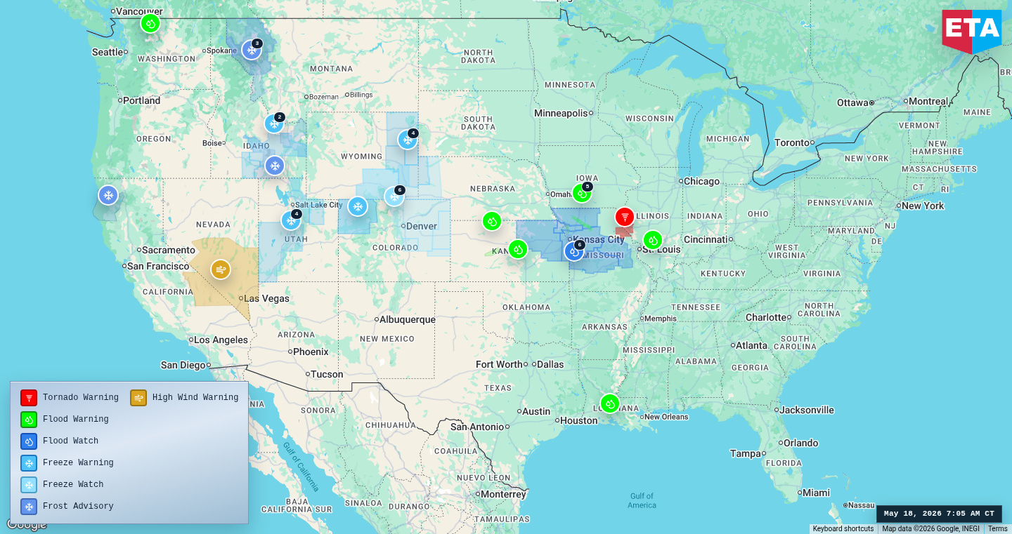 U.S. freight weather impact map
