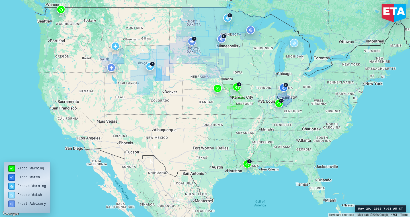 U.S. freight weather impact map