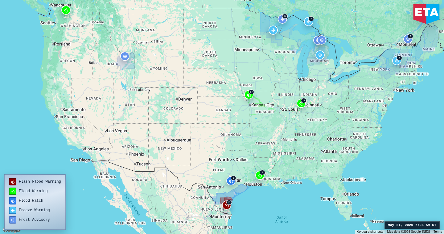 U.S. freight weather impact map