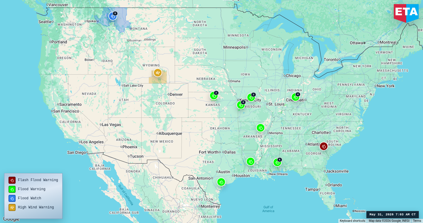 U.S. freight weather impact map